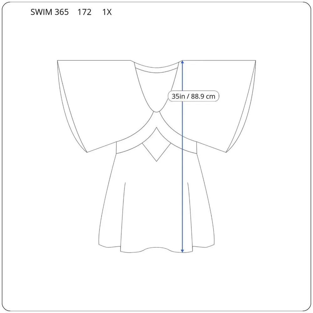 Swim 365 1X Womens Blue Kimono Sleeve Swimsuit Coverup Cotton Drawstring BLU19E